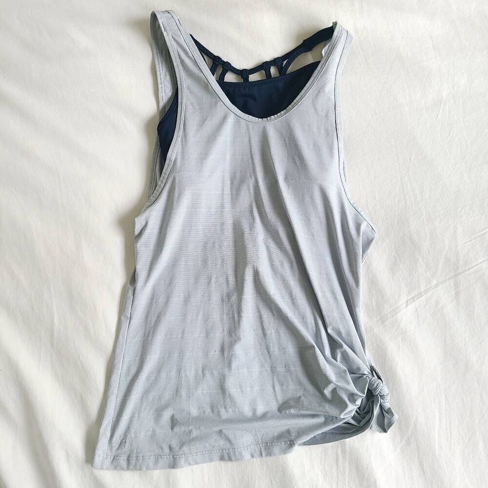 Athleta Athletic Tank Top Women's Size XXS Gray‎ & Blue Sleeveless V-Neck Tie